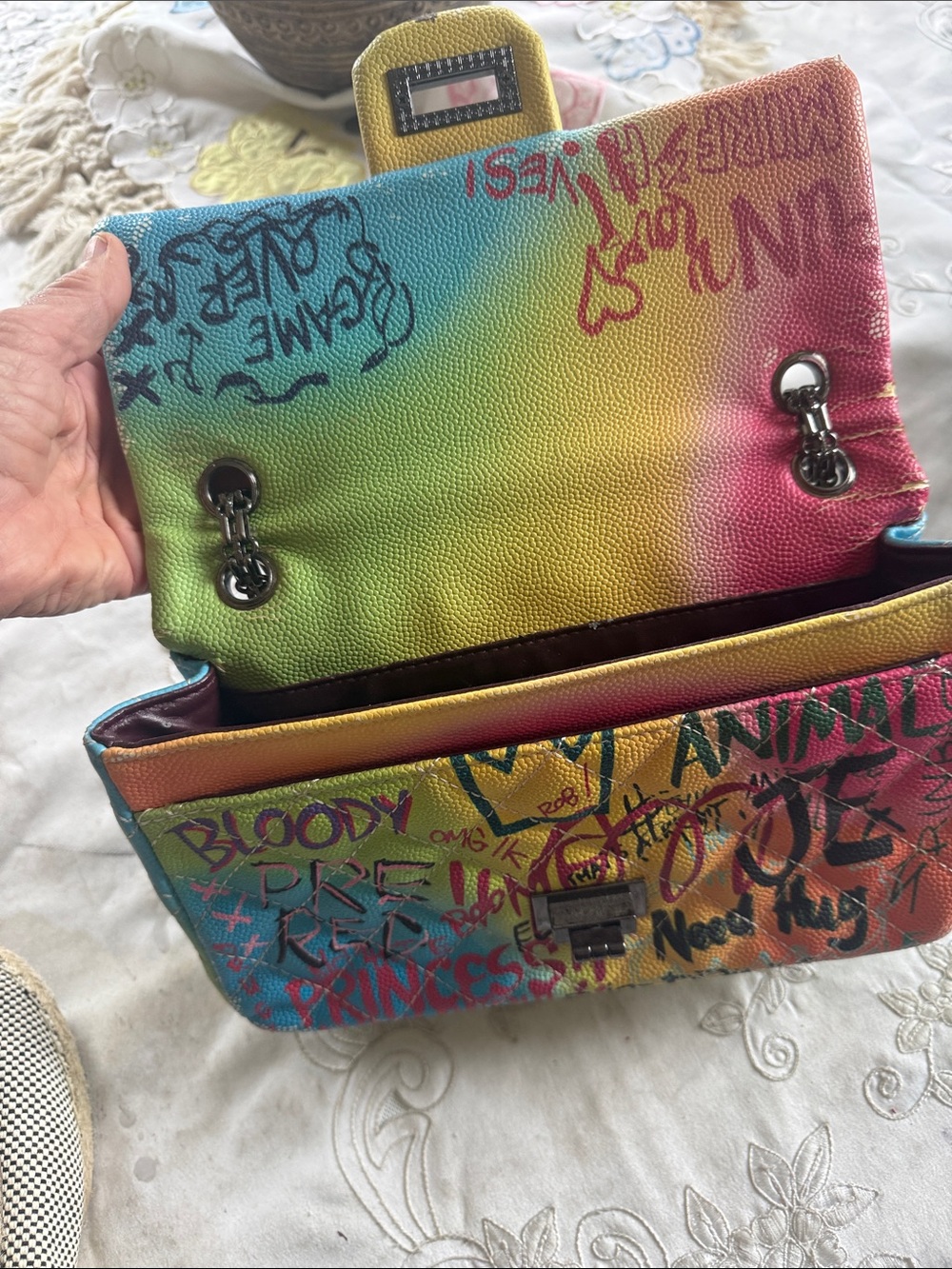 PASSION PIRATE ladies, graffiti printed purse preowned shows a few signs of wear - Picture 12 of 12